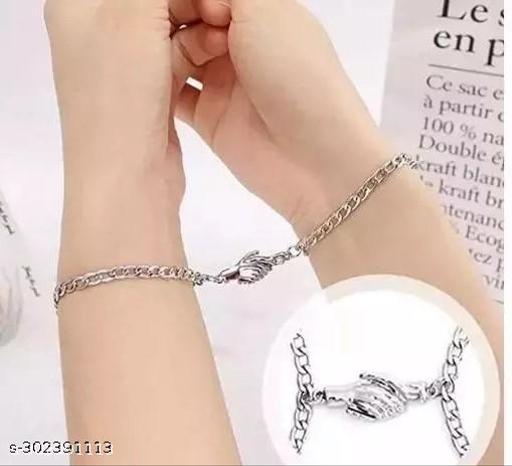 TF 2 Pcs Magnetic I Love You Valentines Day Forever Distance Hold Hands In Hand Love Couples Promise Friendship Wrist Band Cuff(Pack of 2)