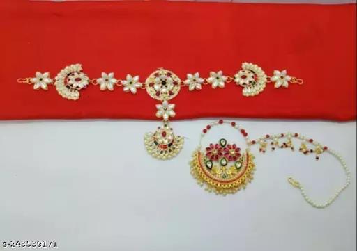 Traditional-womens-maangtika+nath-combo