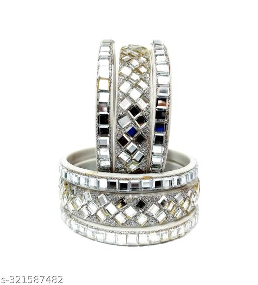 Trendy Mirror Glass Bangles (Color- Silver)