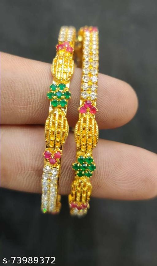 NalliJai Jewellers Premium Quality 1Gram Gold American diamond bangle(1pair)