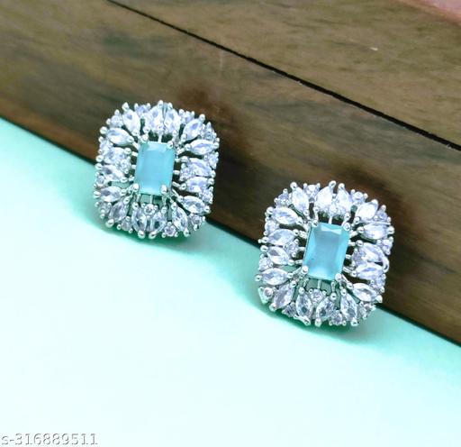 neekka american diamond mint stud earrings for women and girl