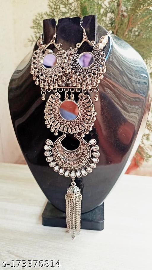 Mirror-Studded-Necklace-Set-With-Jhumka-Earring