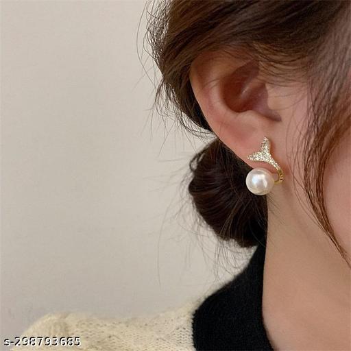 Pearl Diamond Fishtail Fashion High Quality Simple Versatile Earrings Jewelry