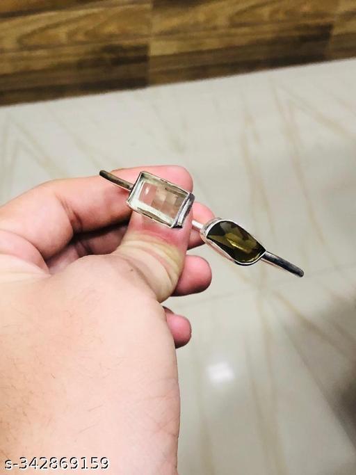 Natural Green Amethyst & Smoky Topaz Bangle With Brass Birthstone Bangle Adjustable Bangle Handmade Jewelry Gift For Her