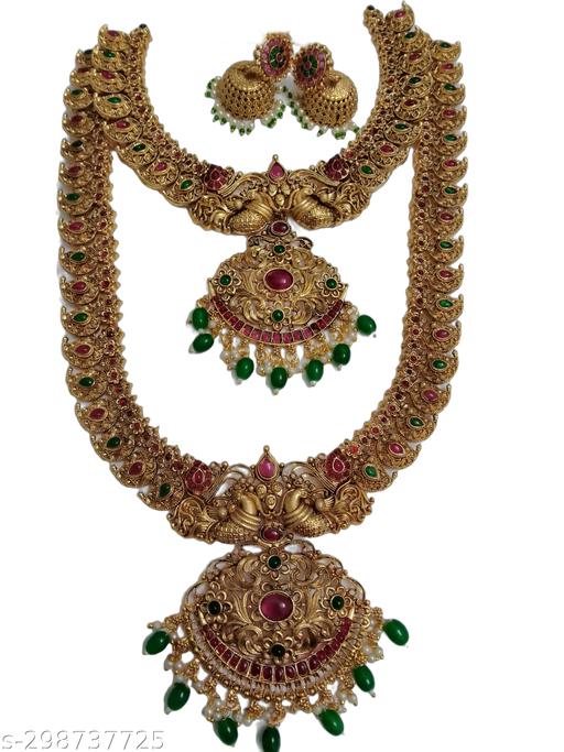 Multicolored-Golden-Haram-Necklace-With-Earrings-For-Women