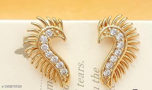Floral Design Gold Plated Stud Earrings With Cubic Zirconia American Diamond for Women Girls