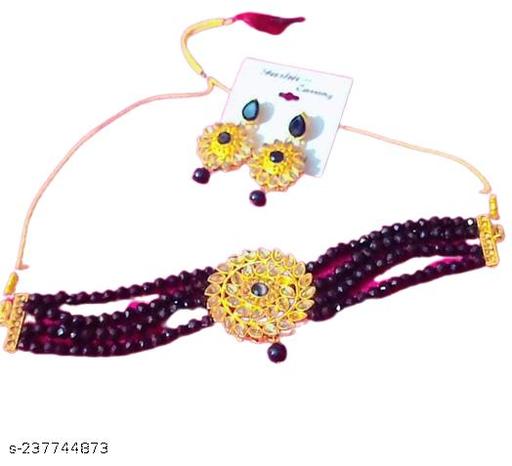 Touchstone-Faux-Studded-Black-Onyx-and-Beads-Necklace-Set-for-Women's