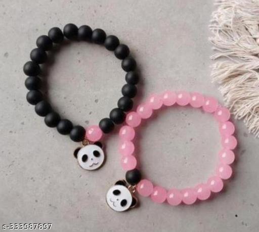 Trending Stylish black& pink stone glass friendship matching couple Bracelet for boy and girl with panda charm bracelet
