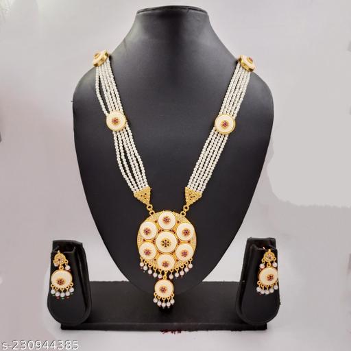 Latest-Fancy-Design-Gold-Plated-Ranihar-Necklace-with-Earrings-for-Girls-&-Women.