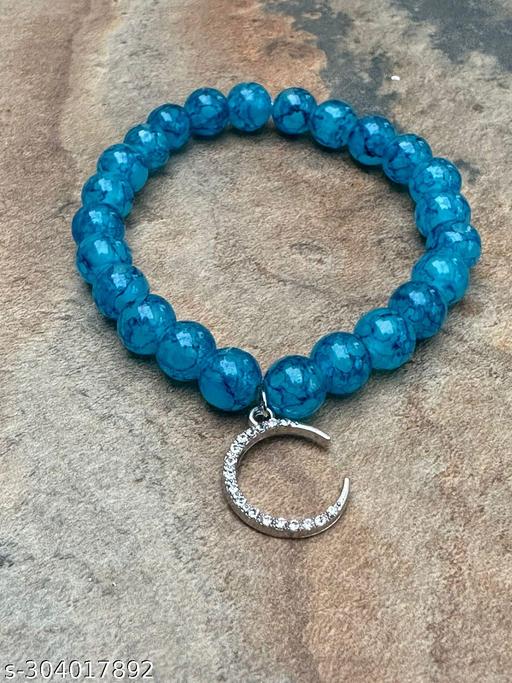 Stylish Beads Blue Bracelet with Hanging Moon Charms Trending Bracelet For Girls Under Rs 100