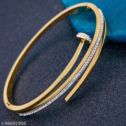 ZIVOM Nail Gothic Stainless Steel Cubic Zirconia Gold bangle Cuff Kada Women