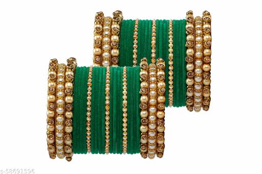 Metal Bangles Set with Golden Shell Pearl and Crystal Stone