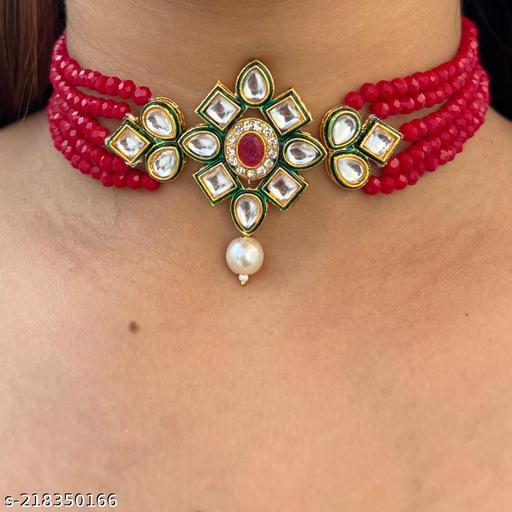 red-pearls-choker-with-earring-oxidised-jewellery-set-for-women