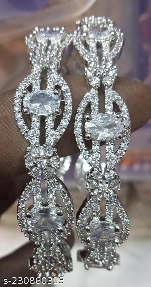 Bangles for Women & Girls Traditional American Diamond (AD) Bangles for women | Silver Tone White AD Stone Bangles for girls/Women |Gift For girls & women