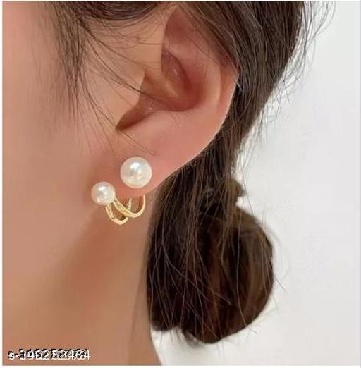 PolluxCraft Korean Sterling Silver Pearl Curve Earrings For Girls & Womens
