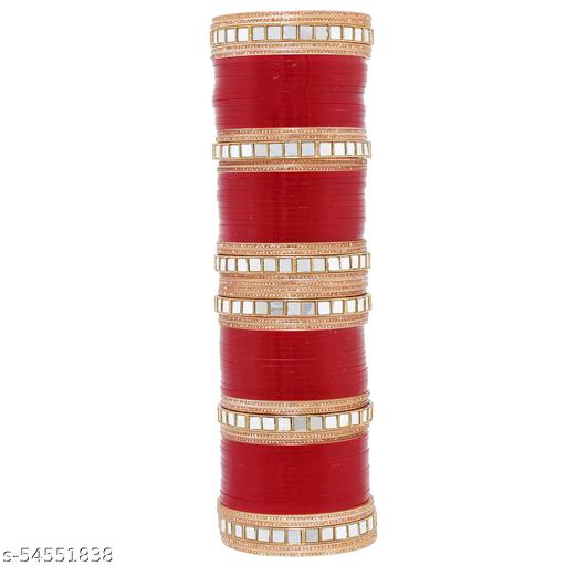 Lucky Jewellery Bridal Wedding punjabi chuda Mirror Work Designer chura CZ Stone Maroon color Choora