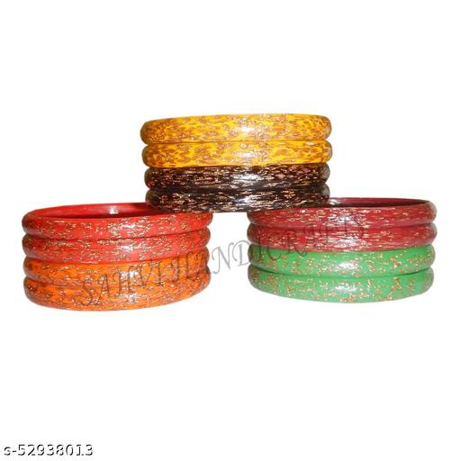 SAHVI HANDICRAFTS 12 Glass Bangles Set Multi Color Golden Dotted Printed Pattern Glass Bangles Set for every Woman & Girls (Packing of 12 Glass Bangles)