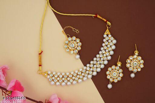 Artificial-Jewelry-set-for-girls-and-women-latest-Necklace-set-(Golden)