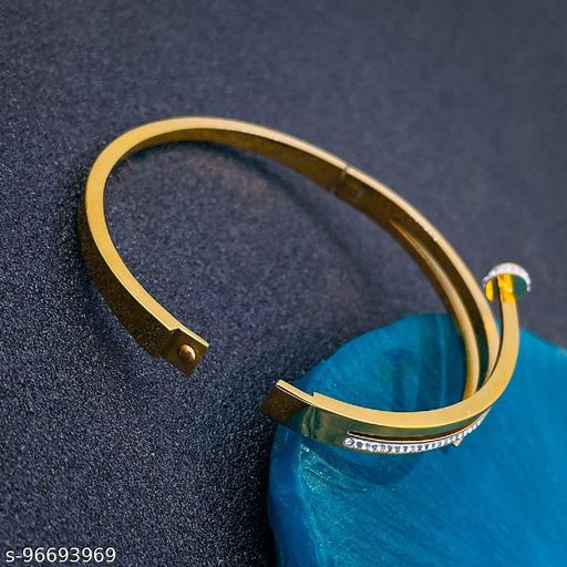 ZIVOM Nail Gothic Stainless Steel Cubic Zirconia Gold bangle Cuff Kada Women Bracelet & Bangles