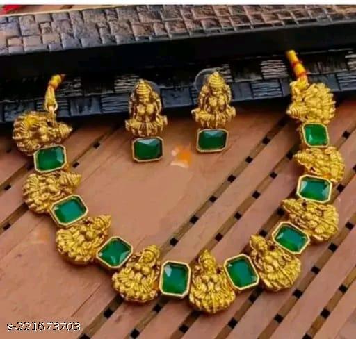 Brass,-Copper,-Alloy-Gold-plated-Jewel-Set  (Gold,-Pink,-Green)