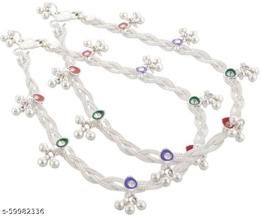 FabWe Fashion Vivid Stone Indian Traditional White Metal Anklets Payal Pair for Women Girls