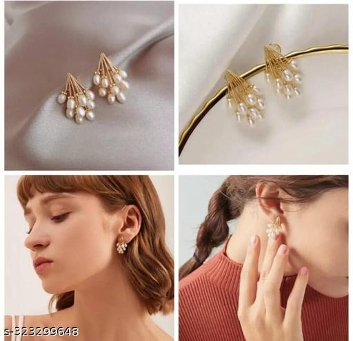 Korean Big Imitation Pearl Drop Earrings for Women Baroque Temperament Elegant Geometry Ear Fashion