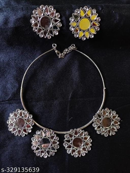 The-Amezing-Modern-Trending-Round-Neck-Choker-|-Glass-Work-Oxidised-Neckless-set-With-Earrings-for-Girls-and-Women