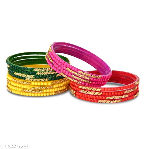 LEENA BANGLES Glass Bangles Set for Women & Girls |Festive, Partywear, Traditional Stone Work Bangles (Pack of 48pcs)