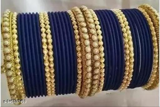 VISHAL BANGLES Velvet Bangle Set With Pearls Work For Women And Girls ( Pack Of Both Hand Bangle Set )