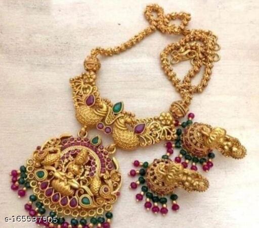 Alliance-Fancy-Gold-Matte-Polish-Copper-Laxmi-Pendal-Necklace-With-Laxmi-Style-Earrings-Jewellery-Set