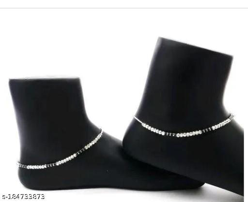 Beautiful Black & Silver Plated Anklets For Girls & Women