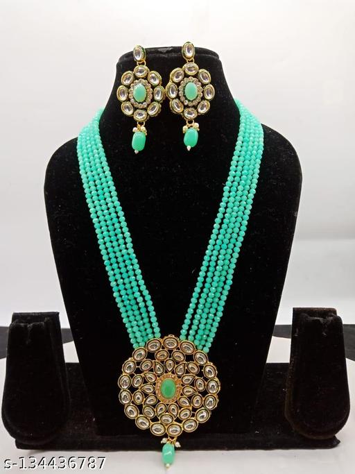 Allure-White-Kundan-&-Pista-Crystal-Pearl-Long-Necklace-With-Earrings