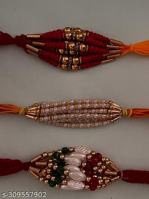 Saylip Fancy Dori Rakhi Combo L2- Pack of 3 Dozen 3 Variety. Artistic use of Artificial Stones and Beads in Fancy and Designer way.