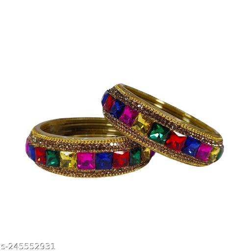 Hotbeauty Fancy Glass Bangles KADA KANGAN for Women (SET OF 2- MULTI COLOUR))