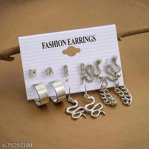 Yu Fashions Silver Snake Link Hoop Stud Earring Set of 6