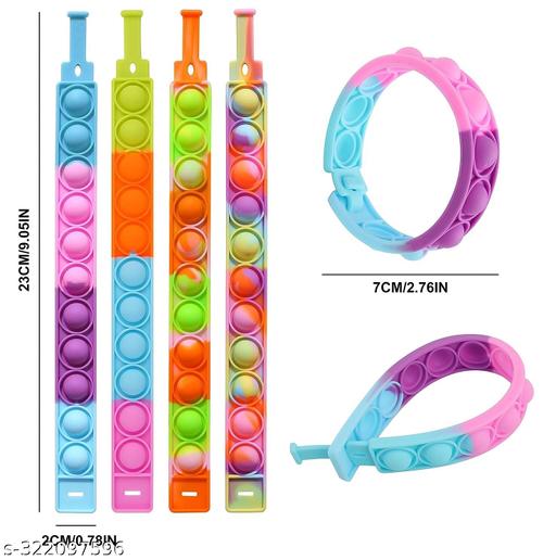 Uniqon Adjustable Rainbow Colors Push Pop Bubble Fidget Sensory Toy Pop It Friendship Hand Soft Silicone Rubber Stress Relief Finger Press Wrist Band Bracelet For Kids And Adults