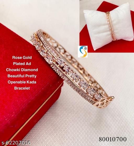 ROSE GOLD PLATED AD CHOWKI DIAMOND BEAUTIFUL OPENABLE KADA BRACELET