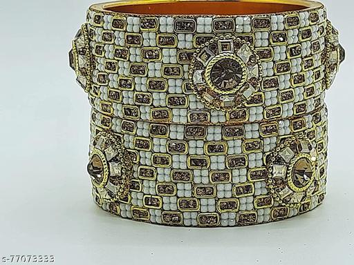 Shreeji Alankaar Traditional Bangles Encased With CZ American Diamond, StonesWork & Pearls For Women & Girls (Color:- Pista green, Set of 2)