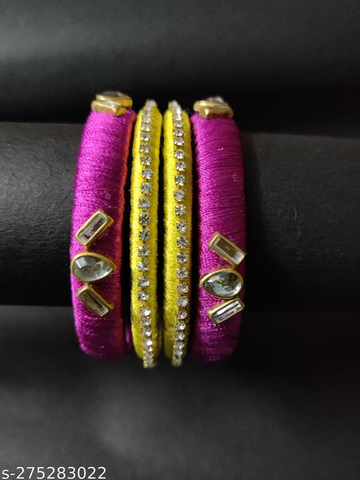 Pink and yellow silk thread silk thread bangles