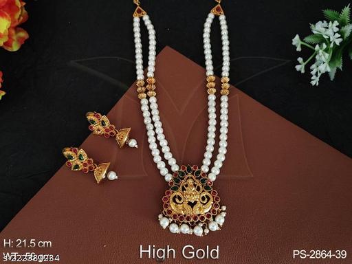High-Gold-Polish-Fancy-Style-Party-wear-Temple-Laxmi-Pendant-Clustered-Pearl-Long-Temple-Pendant-Set-jewellery-set