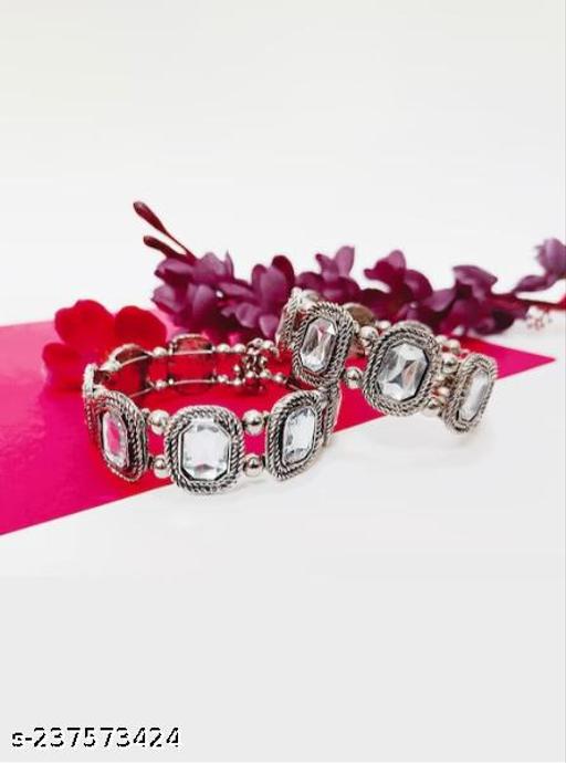Primis Present's You latest Designed Women Set of 2 German Silver Oxidised Brass-Plated Bangle-Style Bracelets For Girls & Woman