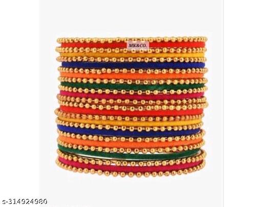 Trendy Multicolour Gold Plated Bracelet With Alloy Velvet Bangles In Glass Bangles Work