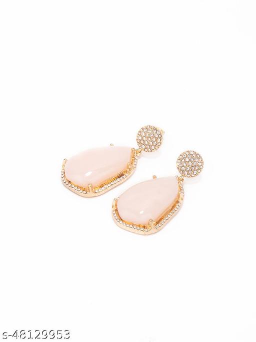 Lilly & Sparkle Alloy Gold Toned Diamond Studded Peach Drop Earrings for Women
