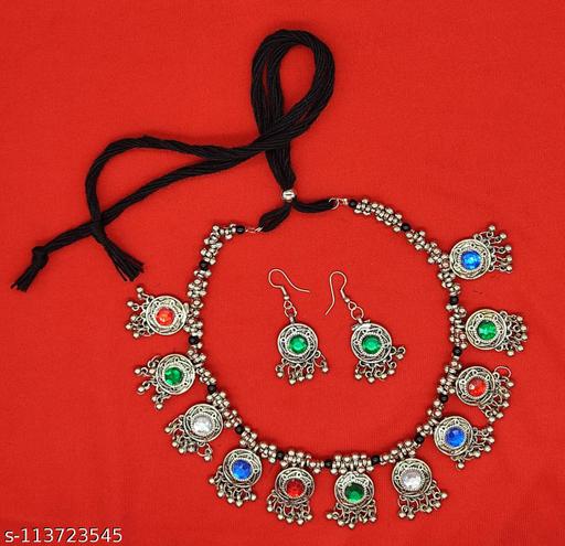 Stylish-Fancy-Oxidised-Black-Silver-Nag-Choker-Necklace-With-Earrings-Jewellery-Set-for-Women---Multi-Color-Jewellery-Set
