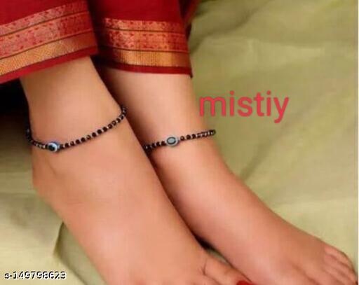 NEW Fancify German Silver Evil Eye Anklet For women & Girls (Pack of 2-Black)