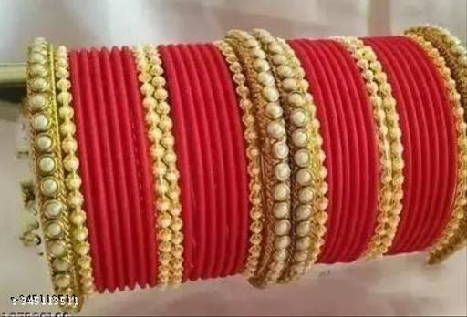 BALAJI Velvet Bangle Set With Pearls Work For Women And Girls ( Pack Of Both Hand Bangle Set )