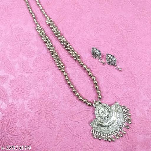Oxidised-Silver-Long-Necklace-with-Earring