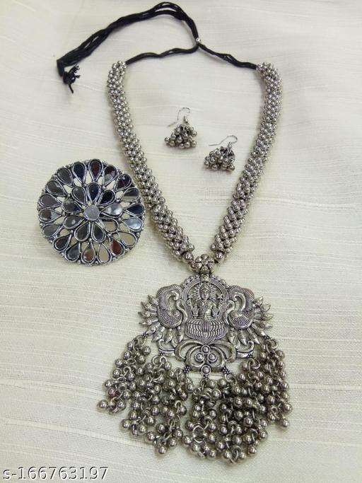 Silver-Laxmi-Necklace-With-Mirror-Ring