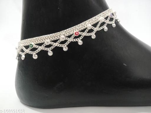 Cross Frill Silver Platted Anklets in Matt Finish Look for Women & Girls in 10.5" Inches Standard Size.
