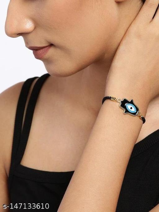 Women Black Blue GoldPlated Evil Eye Charm Bracelet